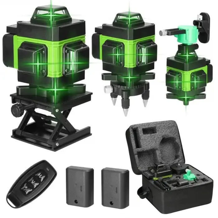 Nivelă laser 4D cu 16 linii, autonivelare, 2 acumulatori, lumină verde, trepied 150 cm , telecomandă, platformă [2]