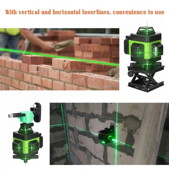 Nivelă laser 4D cu 16 linii, autonivelare, 2 acumulatori, lumină verde, trepied 150 cm , telecomandă, platformă [3]