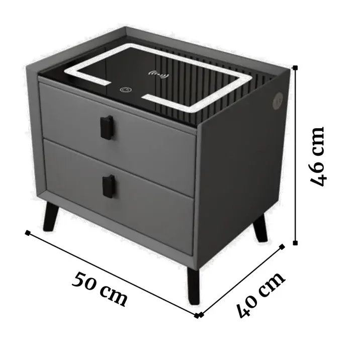 Noptieră inteligentă cu 2 sertare, încarcare Wireless, iluminare LED, Difuzor Bluetooth, Port USB  type-C  Gri antracit/Negru [5]