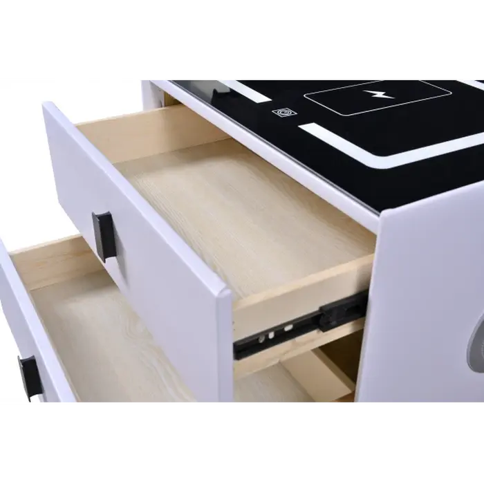 Noptieră inteligentă cu 2 Sertare, încarcare Wireless,iluminare LED, difuzor Bluetooth, port USB  type-C  Ivory/Negru [4]