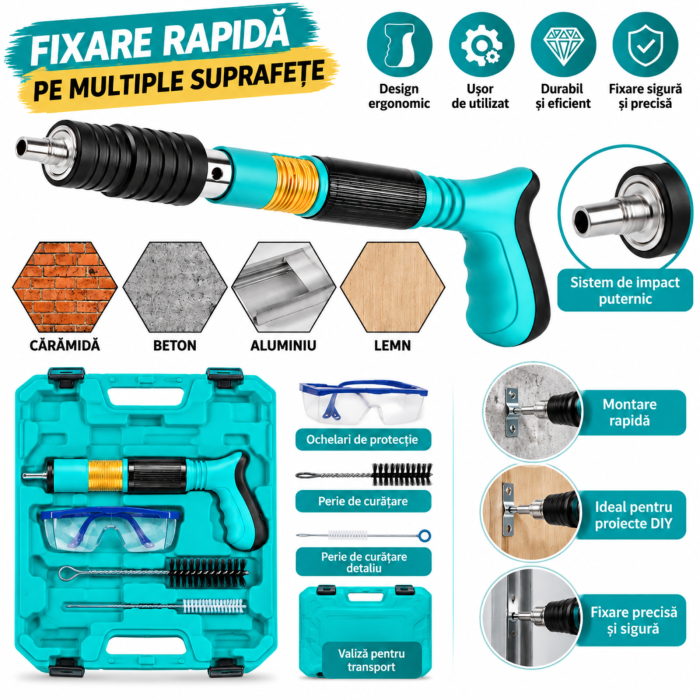Pistol manual  pentru fixarea cuielor pe perete / nituri, lungime [3]