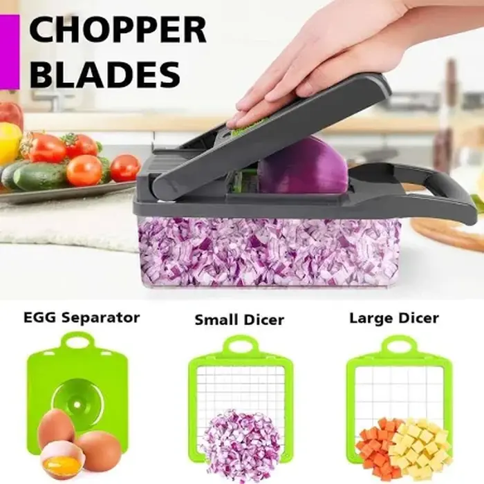 Răzătoare multifuncțională Veggie Slicer 14 piese, gri/verde, pentru feliere și mărunțire legume și fructe [2]
