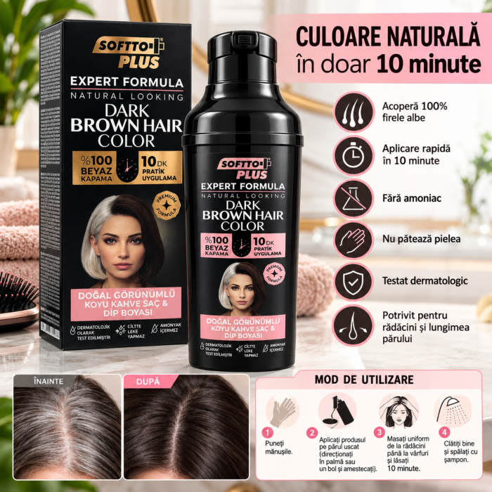 Şampon colorant şaten inchis pentru păr și rădăcini, acoperire 100% fire albe - Expert Formula [2]