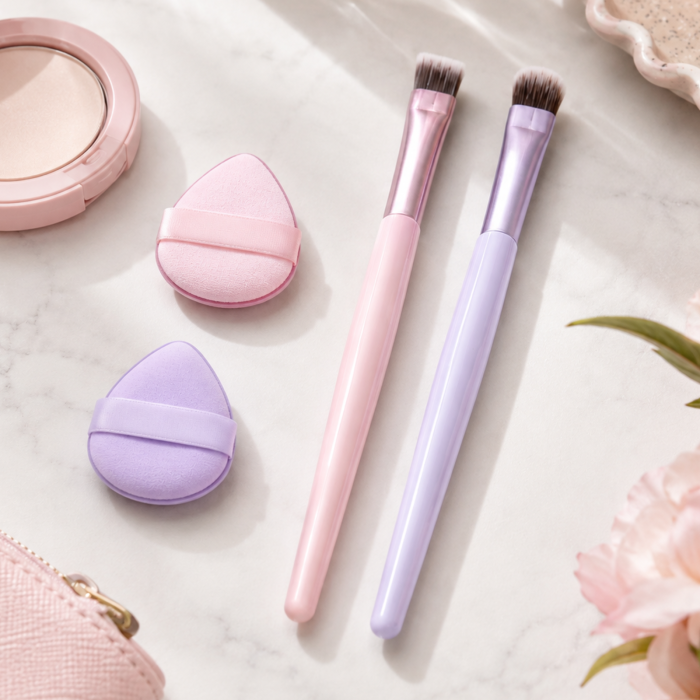 Set 4 accesorii pentru machiaj- 2 pensule și 2 powder puff-uri [2]