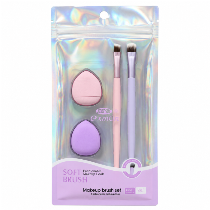 Set 4 accesorii pentru machiaj- 2 pensule și 2 powder puff-uri [3]