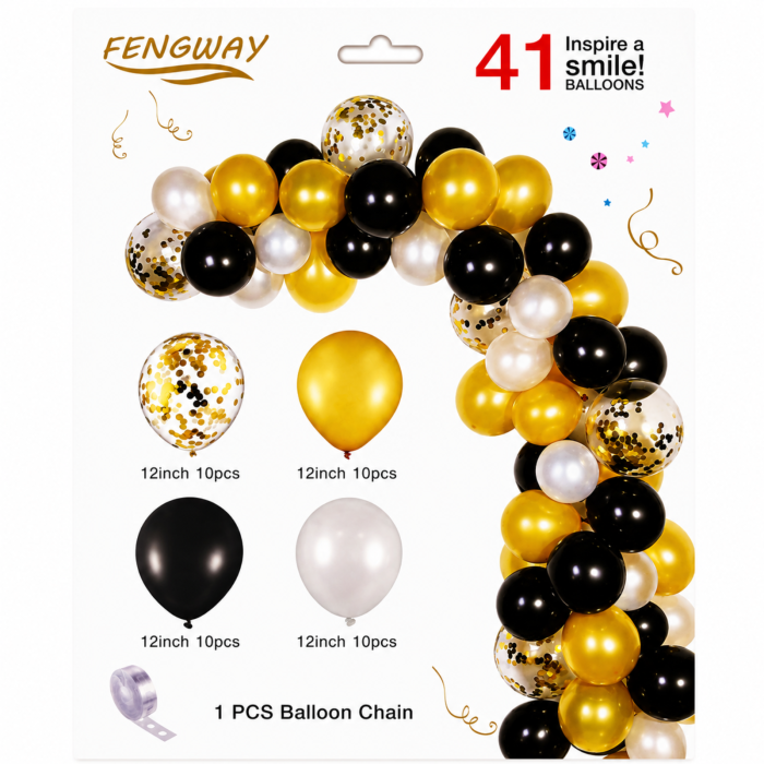 Set arcadă baloane auriu, negru și alb cu confetti – 41 Piese [2]