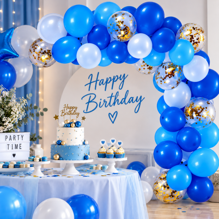 Set arcadă baloane albastru cu confetti – 41 Piese [2]