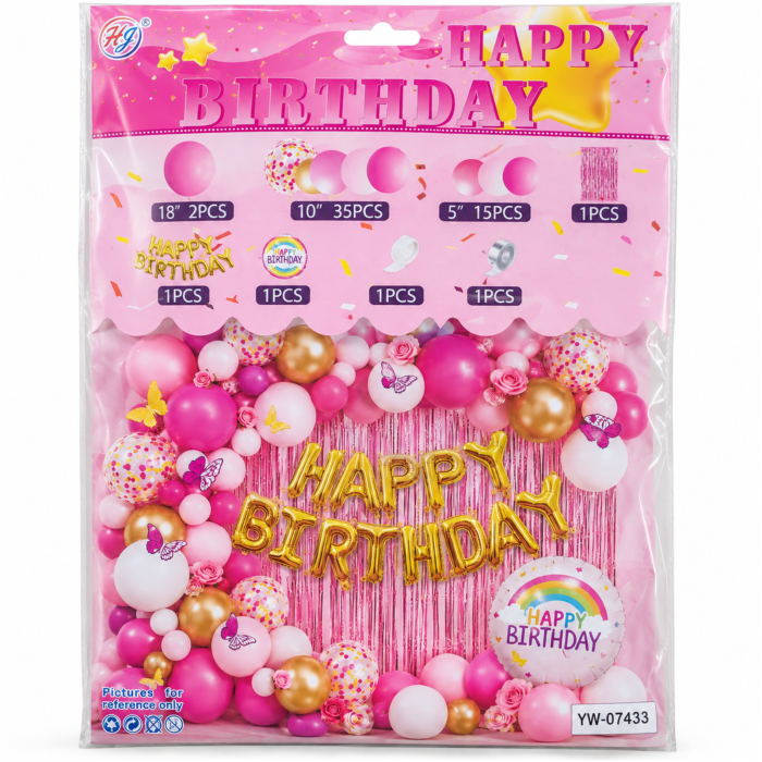 Set arcadă baloane Happy Birthday roz – 57 Piese [2]