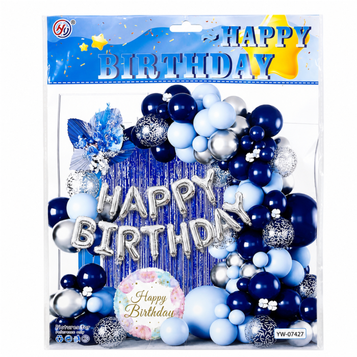 Set arcadă baloane Happy Birthday albastru/argintiu – 57 Piese [2]