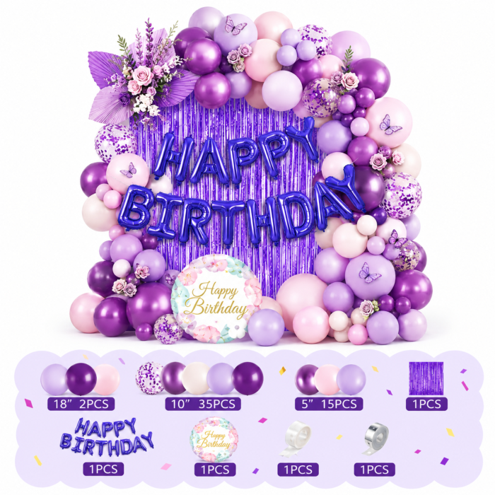 Set arcadă baloane Happy Birthday mov/lila – 57 Piese [3]