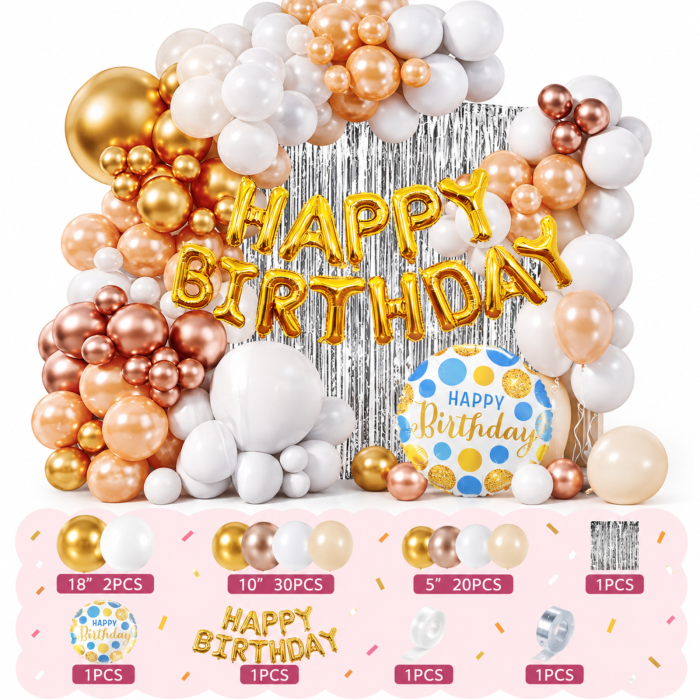 Set arcadă baloane Happy Birthday alb / auriu– 57 Piese [3]