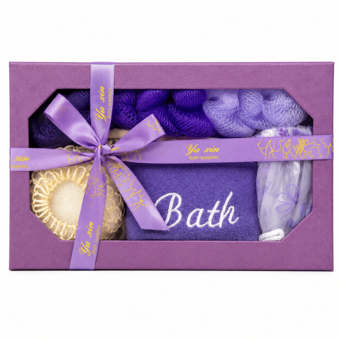 Set cadou Spa pentru baie, 5 Piese, cu perie de păr, burete pentru spate și cască de duș - Mov [2]