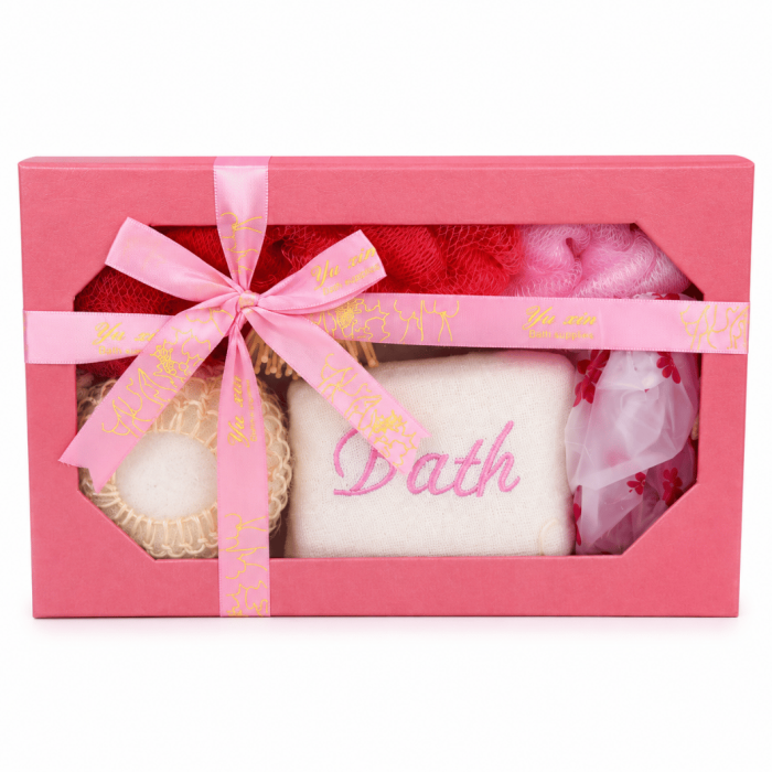 Set cadou Spa pentru baie, 5 Piese, cu perie de păr, burete pentru spate și cască de duș - Roz [2]