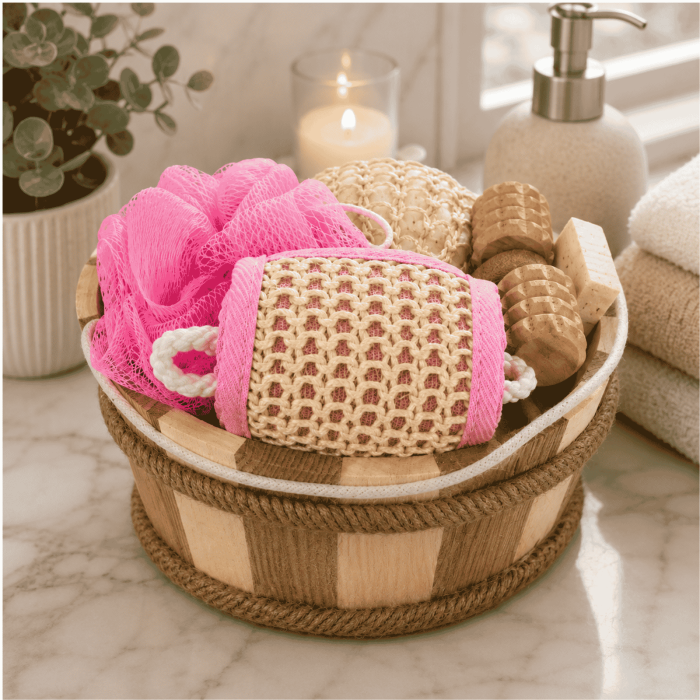 Set cadou spa și îngrijire corporală în coșuleț decorativ – 5 piese [2]