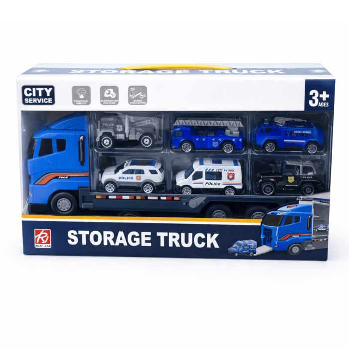 Set camion transport cu 6 mașinuțe metalice de poliție [2]