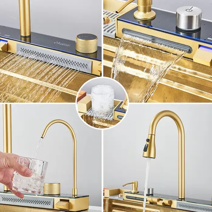 Set chiuvetă multifuncțională smart, inox auriu, afișaj digital [2]
