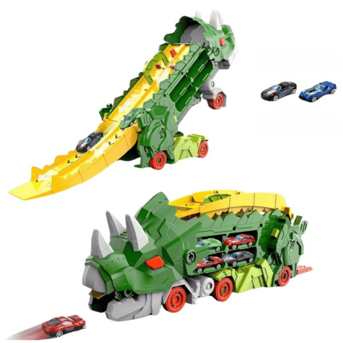 Set multifuncţional dinozaur 2-in-1, camion de transport şi rampă de lansare cu 2 Maşinuţe [3]