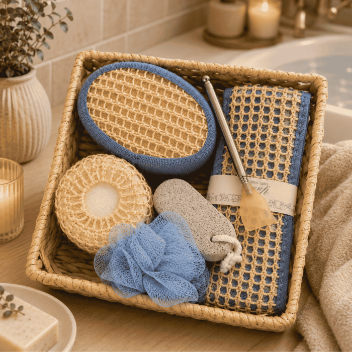 Set spa pentru baie și îngrijire corporală, coș decorativ 7 piese - Bleu [2]