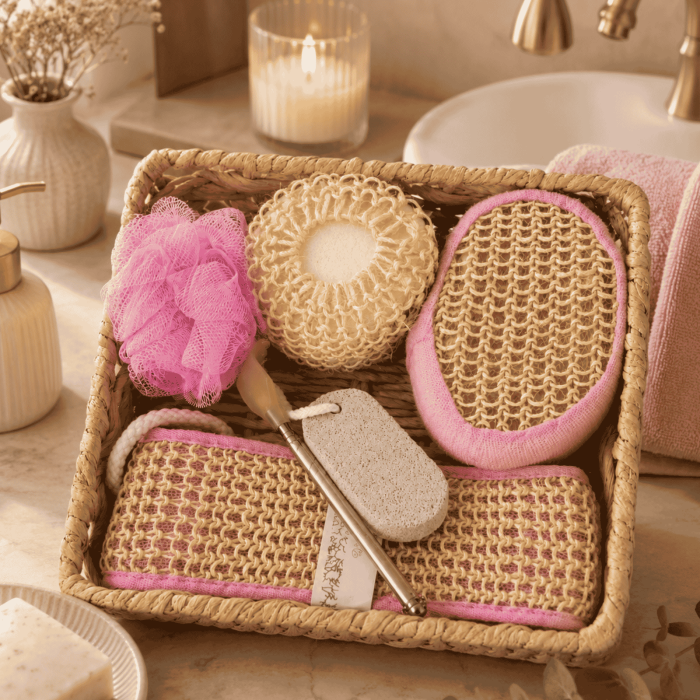 Set spa pentru baie și îngrijire corporală, coș decorativ 7 piese - Roz [2]