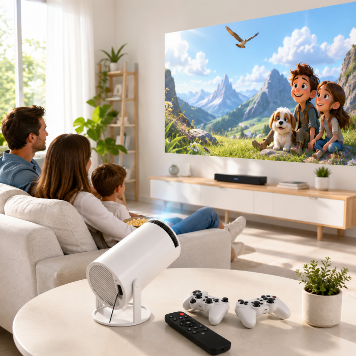 Videoproiector portabil, X10 Plus, 5000 lumeni, 4K Ultra HD, WiFi, Bluetooth 5.0, difuzor integrat, telecomandă, 10.000 jocuri incluse, rotație 180 grade, alb [4]