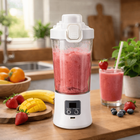 Bucătărie & Servire - Blender portabil electric, 600 ml, reîncărcabil USB, pentru smoothie și sucuri, compact-Alb