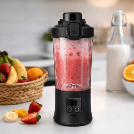 Bucătărie & Servire - Blender portabil electric, 600 ml, reîncărcabil USB, pentru smoothie și sucuri, compact-Negru