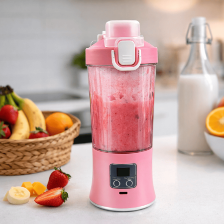 Bucătărie & Servire - Blender portabil electric, 600 ml, reîncărcabil USB, pentru smoothie și sucuri, compact-Roz