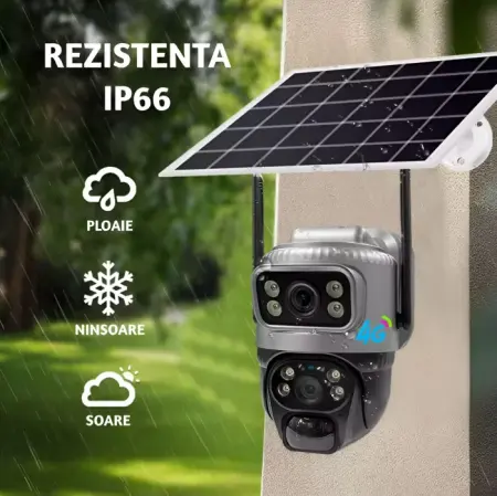 Gadgeturi & Sisteme de supraveghere - Cameră supraveghere WiFi solară 4K Ultra HD cu slot SIM, senzor mișcare, lentile duble, exterior