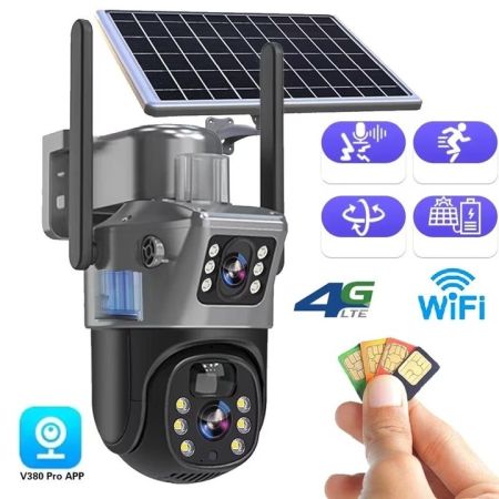 Cameră supraveghere WiFi solară 4K Ultra HD cu slot SIM, senzor mișcare, lentile duble, exterior [2]