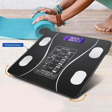 Ingrijire personală - Cântar corporal electronic inteligent cu aplicație Smart HYT, ecran digital iluminat, termometru, suportă maxim 180 Kg