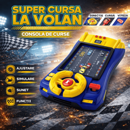 Jucării copii & bebe - Consolă interactivă copii Racing Adventure – Simulator auto cu volan, sunete reale și ecran mecanic, joc educativ 3+
