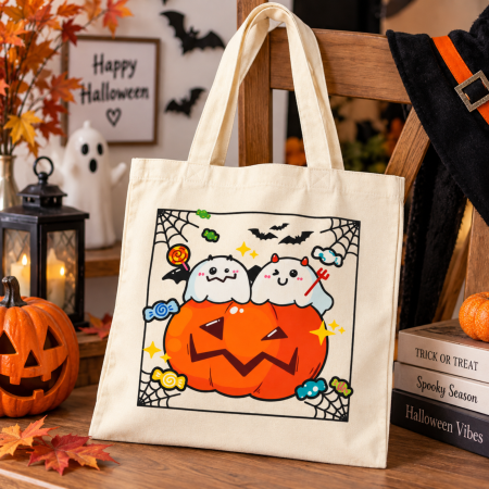 Accesorii petrecere - Geantă tote din bumbac cu imprimeu Halloween – Model 2