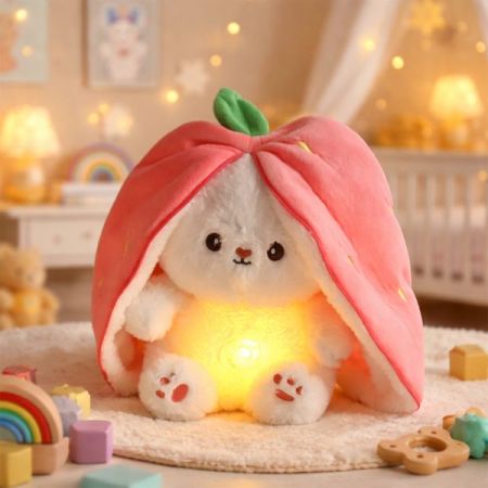Jucării copii & bebe - Jucărie de pluș iepuraș-căpsunică care respiră , cu lumină și sunete - 35cm