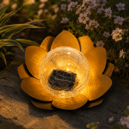 Lampă solară Lotus, metal inoxidabil gri, sticlă chihlimbar, IP44 [1]