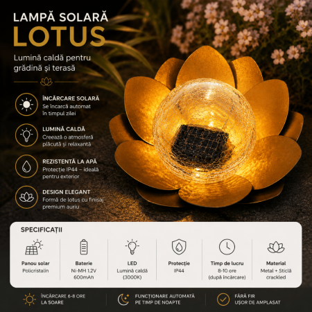 Lampă solară Lotus, metal inoxidabil gri, sticlă chihlimbar, IP44 [2]