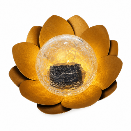 Decoraţiuni gradină - Lampă solară Lotus, metal inoxidabil gri, sticlă chihlimbar, IP44