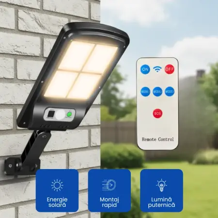 Decoraţiuni gradină - Lampă solară, montare pe perete, cu telecomandă, negru