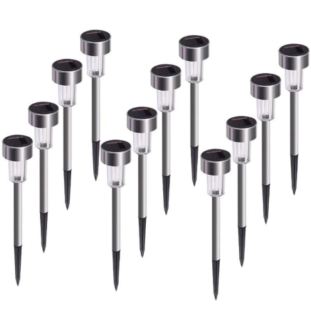 Decoraţiuni gradină - Lampă solară stick inox, H 36 cm, set 12 bucăți