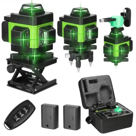 Nivelă laser 4D cu 16 linii, autonivelare, 2 acumulatori, lumină verde, trepied 150 cm , telecomandă, platformă [1]