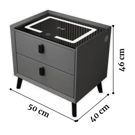 Noptieră inteligentă cu 2 sertare, încarcare Wireless, iluminare LED, Difuzor Bluetooth, Port USB  type-C  Gri antracit/Negru [4]