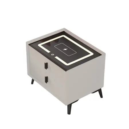 Noptieră inteligentă cu 2 Sertare, încarcare Wireless,iluminare LED, difuzor Bluetooth, port USB  type-C  Ivory/Negru [2]