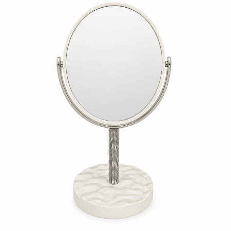 Ingrijire personală - Oglindă cosmetică de masă cu lupă 4X,design elegant cu picior decorativ - Argintiu