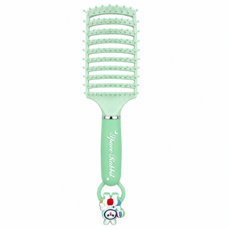 Ingrijire personală - Perie pentru descurcarea părului Space Bunny, cu mâner ergonomic și accesoriu decorativ - Verde
