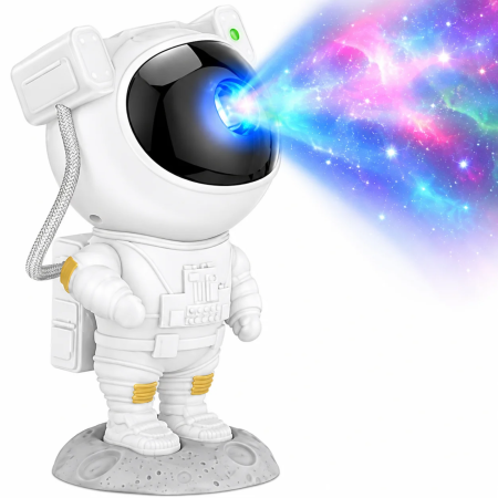 Console / Gadgeturi - Proiector de stele astronaut, cer cosmic, lampă de veghe pentru copii, reglare 360, 8 proiecții, alb