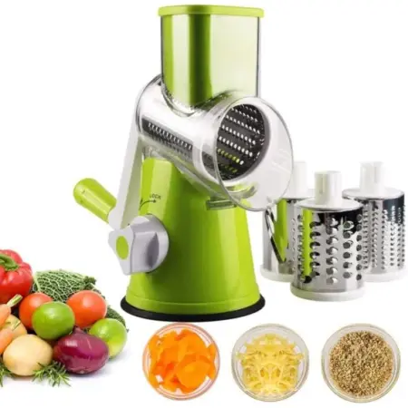 Răzătoare manuală, tip alimente universal, 3 lame ușor interschimbabile, inox, verde [1]