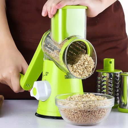 Bucătărie & Servire - Răzătoare manuală, tip alimente universal, 3 lame ușor interschimbabile, inox, verde