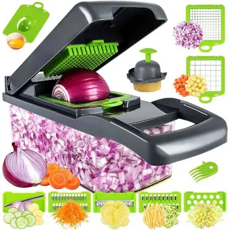 Bucătărie & Servire - Răzătoare multifuncțională Veggie Slicer 14 piese, gri/verde, pentru feliere și mărunțire legume și fructe