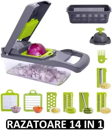 Răzătoare multifuncțională Veggie Slicer 14 piese, gri/verde, pentru feliere și mărunțire legume și fructe [3]