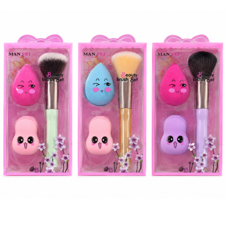 Set 3 accesorii pentru machiaj cu pensulă și 2 bureți de estompare [1]