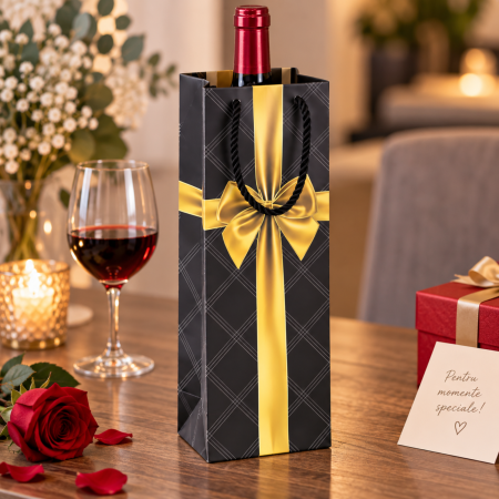 Set 4 pungi cadou pentru sticlă 12×35×9 cm – Fundă aurie, diverse culori [2]
